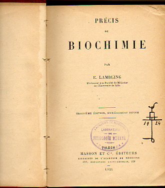 PRCIS DE BIOCHIMIE. 3e dition, entirement revue.