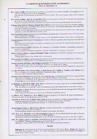 CUADERNOS DE INVESTIGACIN GEOGRFICA. Tomo X.I Fascculos 1 y 2. I Coloquio sobre procesos actuales en geomorfologa.