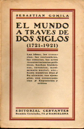 EL MUNDO A TRAVS DE DOS SIGLOS (1721-1921). Las ideas, las creencias, las costumbres, las ciencias, las artes. Acontecimientos polticos, hechos hist