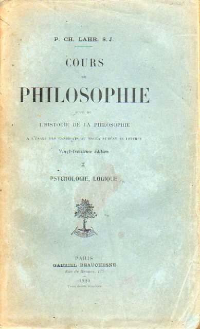 COURS DE PHILOSOPHIE. Tome I. Psychologie, Logique.