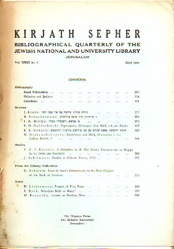 KIRJATH SEPHER. A Quarterly Bibliographical Review. Vol. XXXI. N 3.