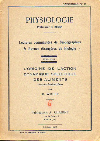 PHYSIOLOGIE / LORIGINE DE LACTION DYNAMIQUE SPCIFIQUE DES ALIMENTS.