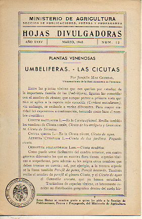 HOJAS DIVULGADORAS. Ao XXXV. N 12. Plantas venenosas: Umbelferas. Las cicutas.