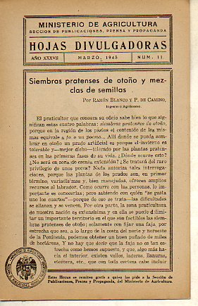 HOJAS DIVULGADORAS. Ao XXXVII. N 11. Siembras pratenses de otoo y mezclas de semillas.