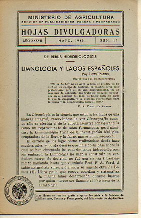 HOJAS DIVULGADORAS. Ao XXXVII. N 17. Limnologa y lagos espaoles.