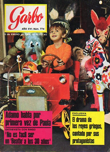 Revista GARBO. Ao XVI. N 774. Adamo habla sobre Paola. Entrevista con Ringo Starr. EL drama de los soberanos de Grecia. El cine de la India. Comic: