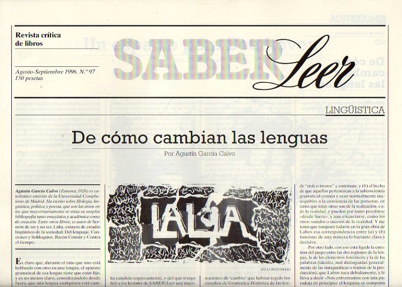 SABER LEER. Revista Crtica de Libros. N 97. Agustn Garca Calvo: De cmo cambian las lenguas; Claudio Prieto: Un espacio para Beethoven;  A. Quilis