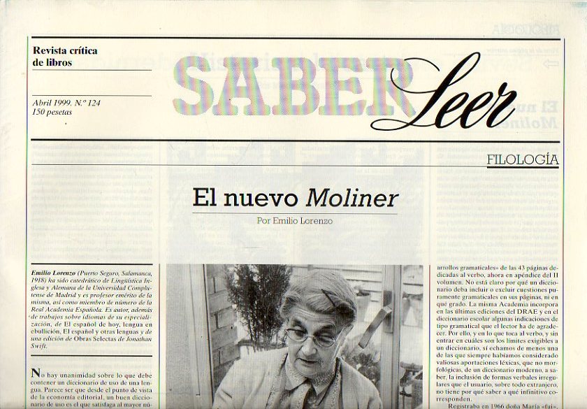 SABER LEER. Revista Crtica de Libros. N 124. Emilio Lorenzo: El nuevo Moliner. Jos Luis Pinillos: Al trasluz de la Utopa; Antonio Domnguez Ortiz: