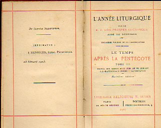 LANNE LITURGIQUE. LE TEMPS APRS LA PENTECOTE. Tome III. 8e d.