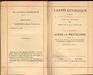 LANNE LITURGIQUE. LE TEMPS APRS LA PENTECOTE. Tome VI. 4e d.