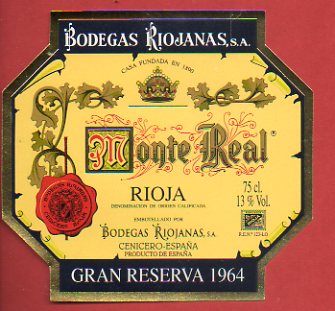 Etiqueta: MONTE REAL. Gran Reserva 1964.