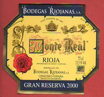 Etiqueta: MONTE REAL. Gran Reserva 2000.