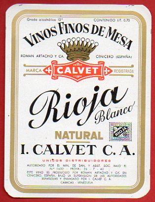 Etiqueta: CALVET RIOJA BLANCO NATURAL.