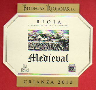 Etiqueta: MEDIEVAL. Crianza 2010.