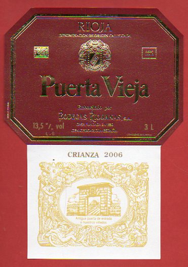 Etiqueta: PUERTA VIEJA. Crianza 2006. 3 L.