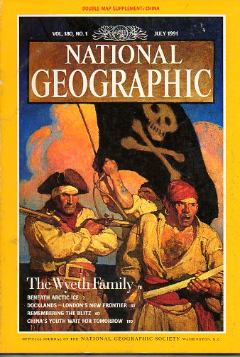 NATIONAL GEOGRAPHIC MAGAZINE. Vol. 180.  N 1. The Wyeth Family, Beneath Artic Ice, Docklands, Londons new frontir, Chinas youth wait to tomorrow...