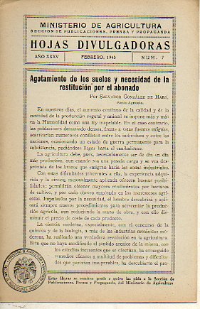 HOJAS DIVULGADORAS. Ao XXXV. N 7. Agotamiento de los suelos y necesidad de restitucin por el abonado.