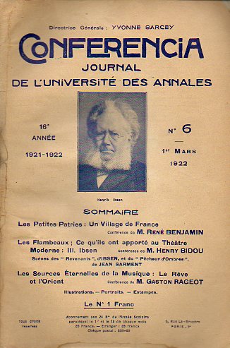 CONFERENCIA. Journal de l´Université des Annales. 16ª année. Nº 6.