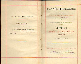 L�ANN�E LITURGIQUE. LE TEMPS APR�S LA PENTECOTE. Tome IV. 5e �d.