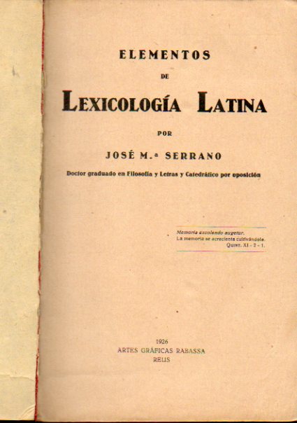 ELEMENTOS DE LEXICOLOGA LATINA.