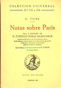 NOTAS SOBRE PARS. Vida y opiniones de M. Federico Toms Graindorge, Dr. en Filosofa por la Universidad de Jena, recogidas y pulicadas por su testame