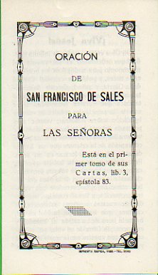 ORACIN DE SAN FRANCISCO DE SALES PARA LAS SEORAS.