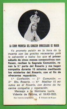 D�ptico: LA GRAN PROMESA DEL CORAZ�N INMACULADO DE MAR�A. Mensaje a la Hermana Luc�a, Vidente de F�tima.