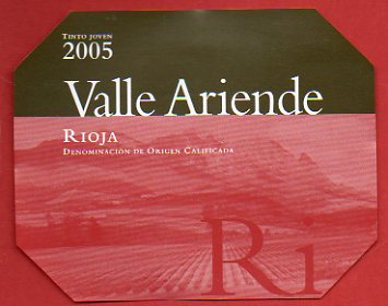 Etiqueta: VALLE ARIENDE. Tinto Joven 2005.