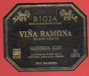 Etiqueta: VIA RAMONA. Reserva 2005.