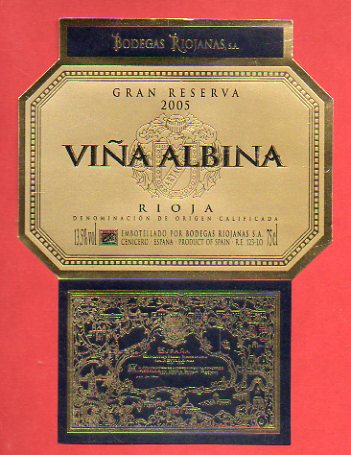 Etiqueta: VIÑA ALBINA. Gran Reserva 2005.