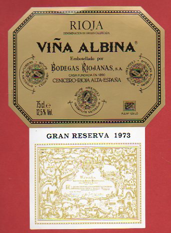 Etiqueta: VIA ALBINA. Gran Reserva 1973.